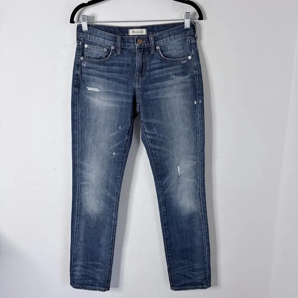 Madewell Women's Jeans 24 Slim Boyjean Distressed Med Wash Denim E0269 Low Rise - Picture 2 of 8